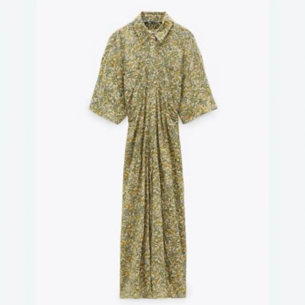 Zara Yellow Cream Buttoned Midi Dress - Picture 3 of 8